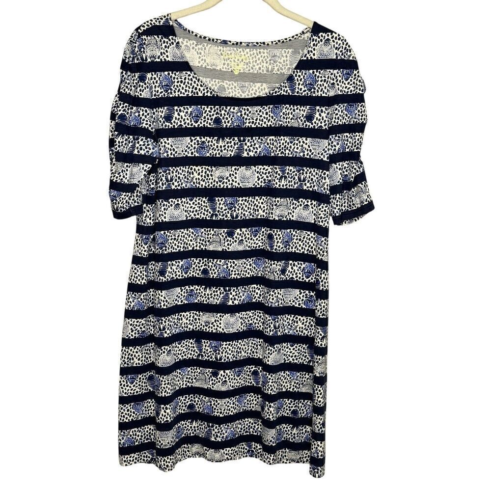 Lilly Pulitzer Dress Lajolla Medium Blue White Shell Stripe Pima Cotton Summer
